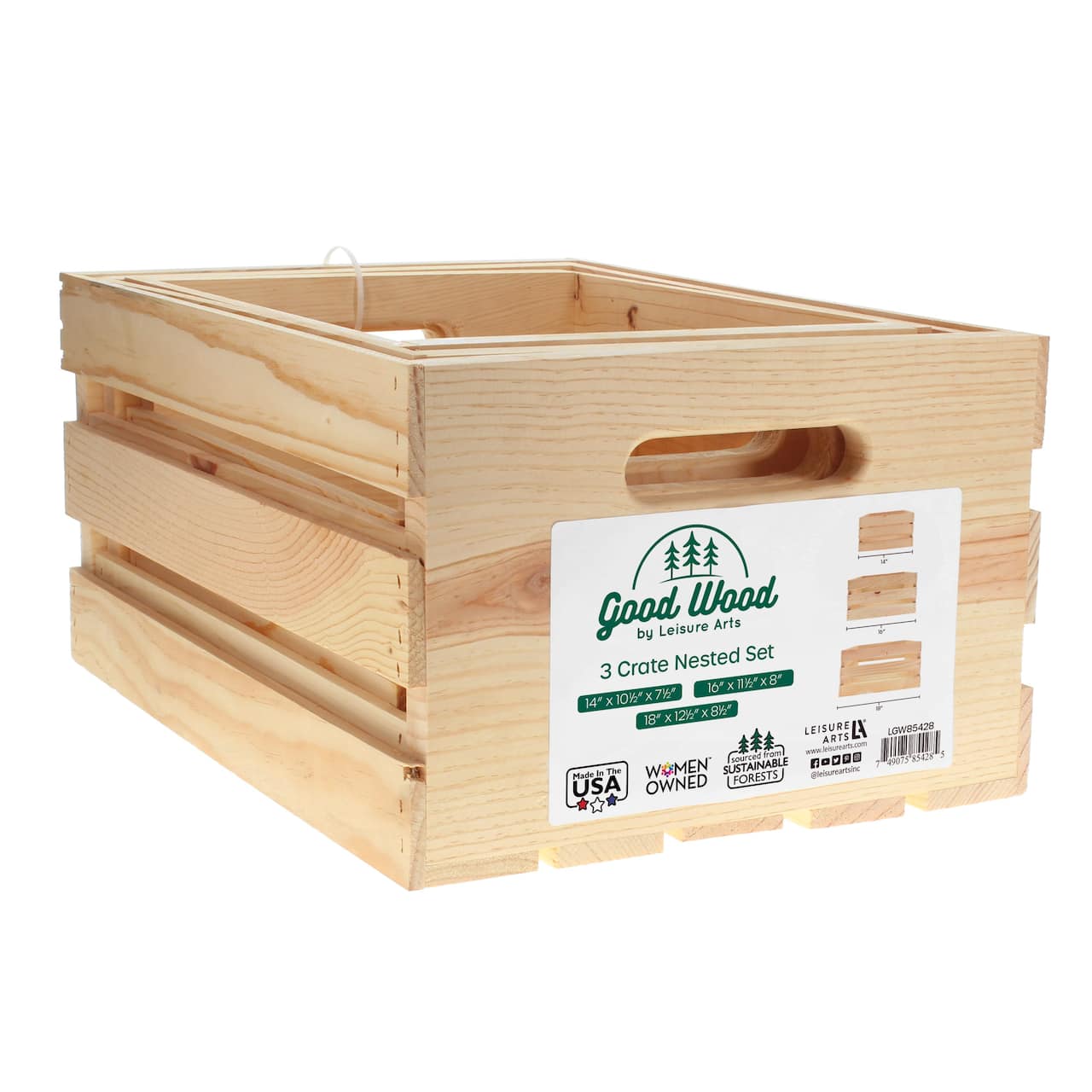 Good Wood by Leisure Arts&#xAE; 3-Piece Nested Wood Crate Set